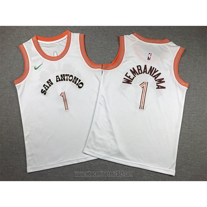 Camiseta Nino San Antonio Spurs Victor Wembanyama #1 Ciudad 2023-24 Blanco